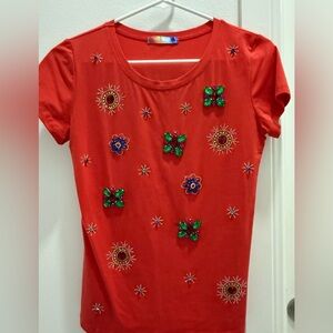 Embellished Red/orange Women's Top